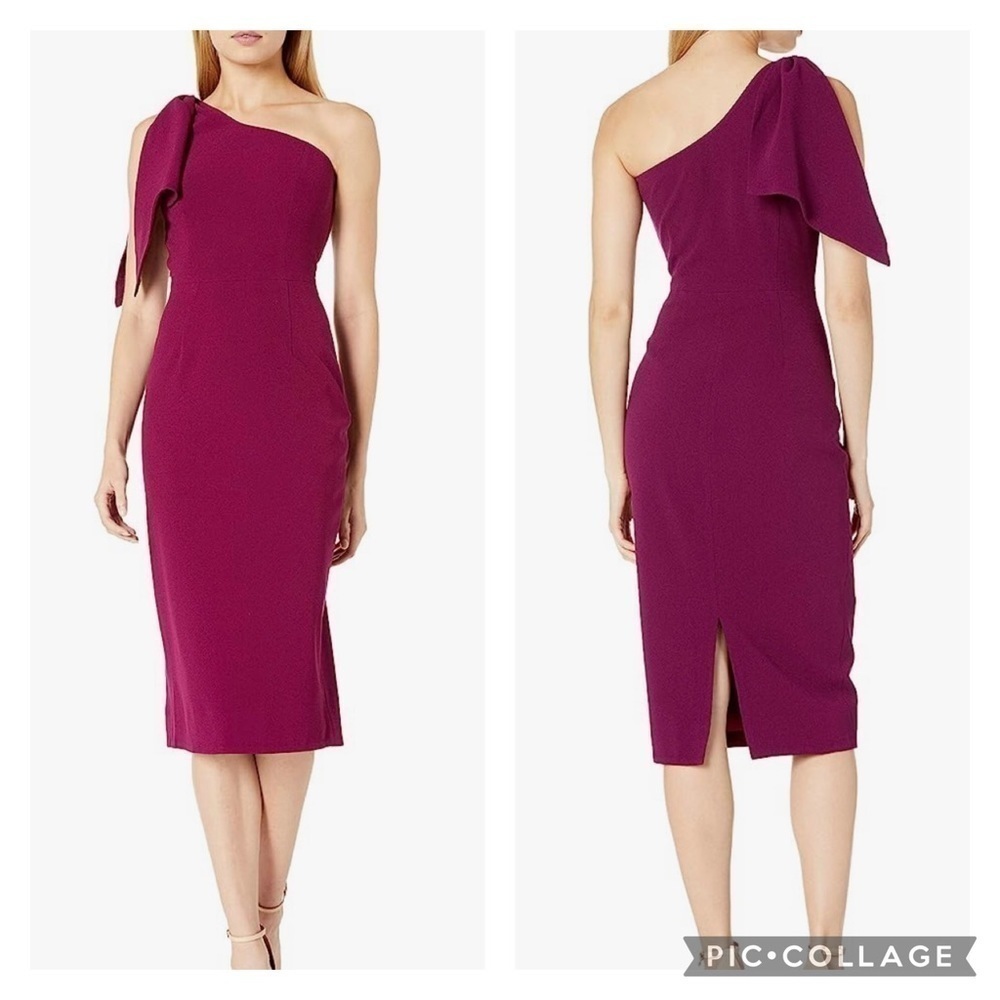 Dress the Population NWT One Shoulder Bow Bodycon Tiffany Dress Magenta Size S